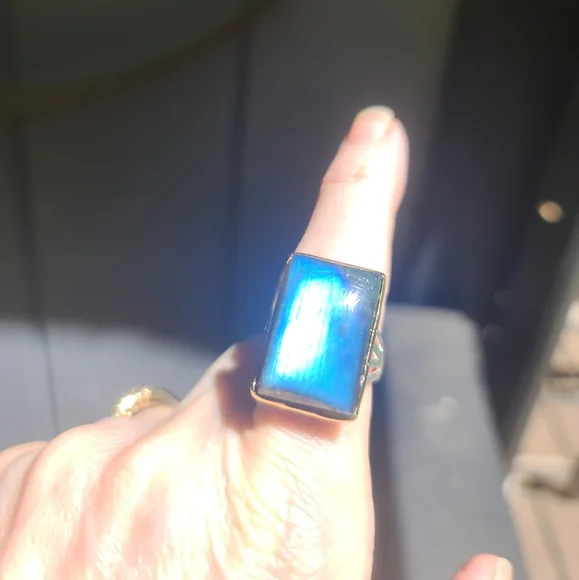 Laboradite 13k square pillow sterling & gold ring sz 8.5 - Picture 5 of 9